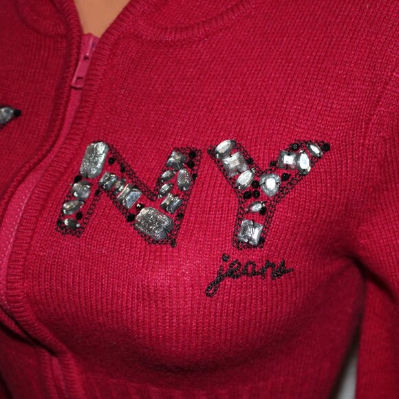 NEW! DKNY Jeans Embellished Zip Front Angora Wool Blend Hoodie Sweater - Picture 5 of 11